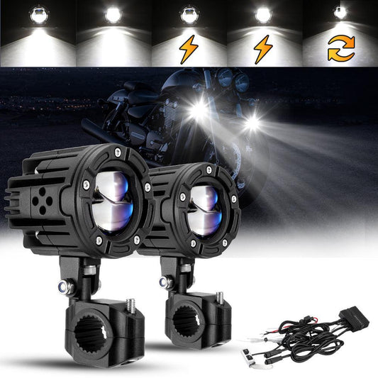 2.5 Inch Motorcycle LED Spotlight Bi-LED Projector Lens Headlight 130W 6000K LED Work Light 5 Light Modes for Motorcycle SUV ATV Trucks | 2PCS/Set