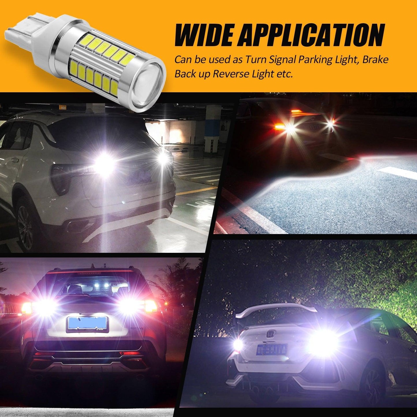 T20 7443 7440 LED Backup Reverse/Turn Signal/Brake Tail Light 20W 4000LM 6500K White 33LED Series | 2 Bulbs