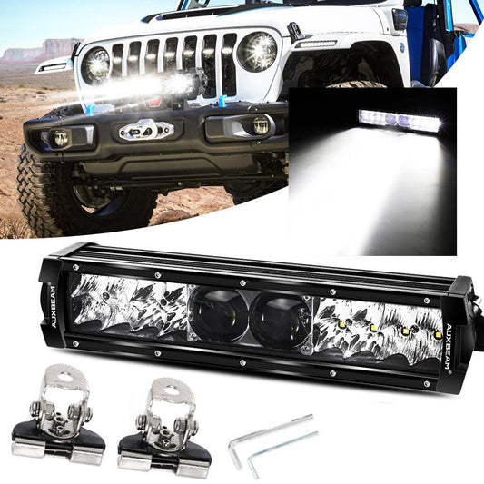 12 Inch 5D-PRO Series 22000LM Spot Beam Off Road Led Light Bar+Universal Mounting Brackets Adjustable Pillar Hood