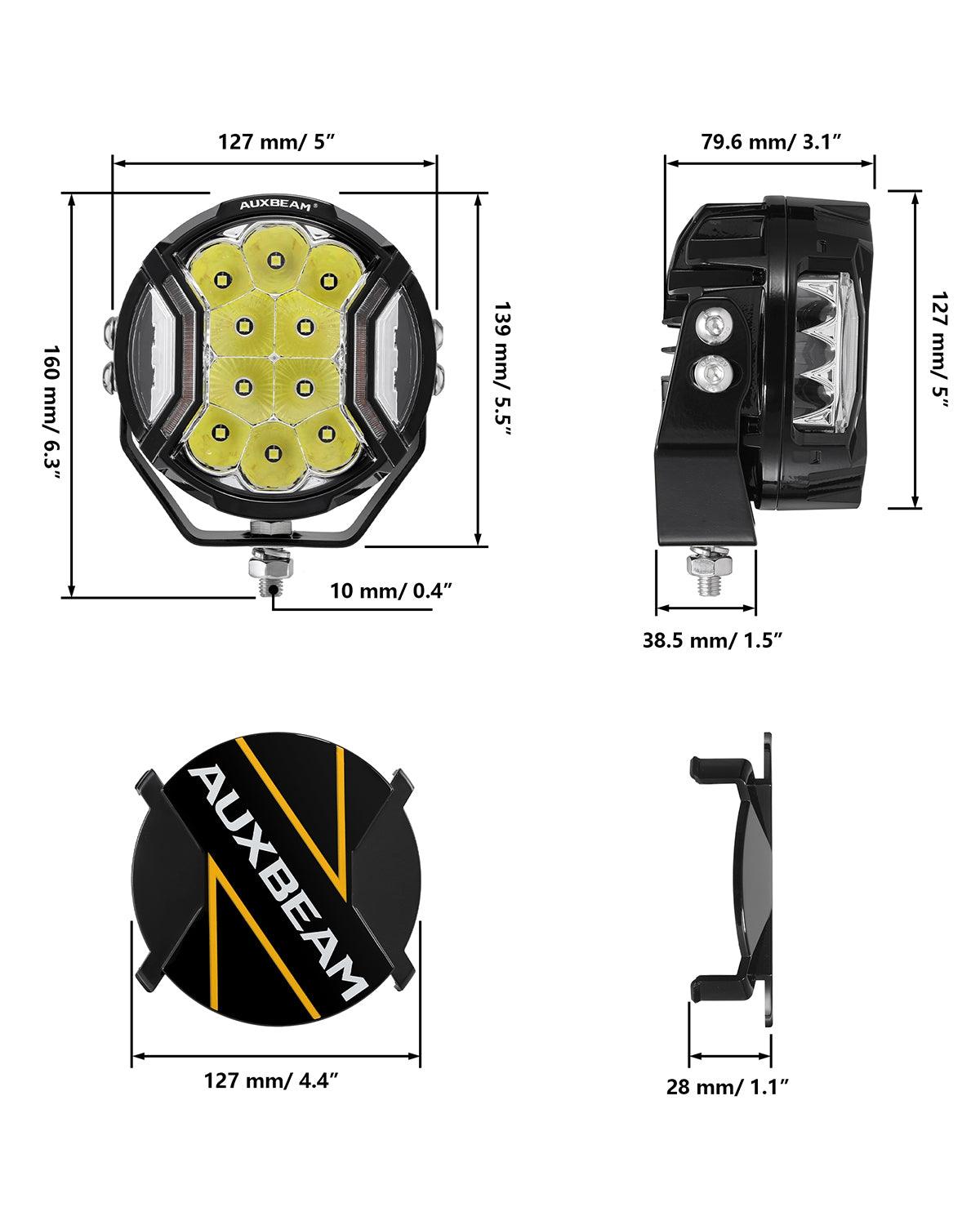 Serie V-ULTRA | Luces de cápsula blancas con tirador lateral LED de 5 pulgadas y 172 W con DRL ámbar