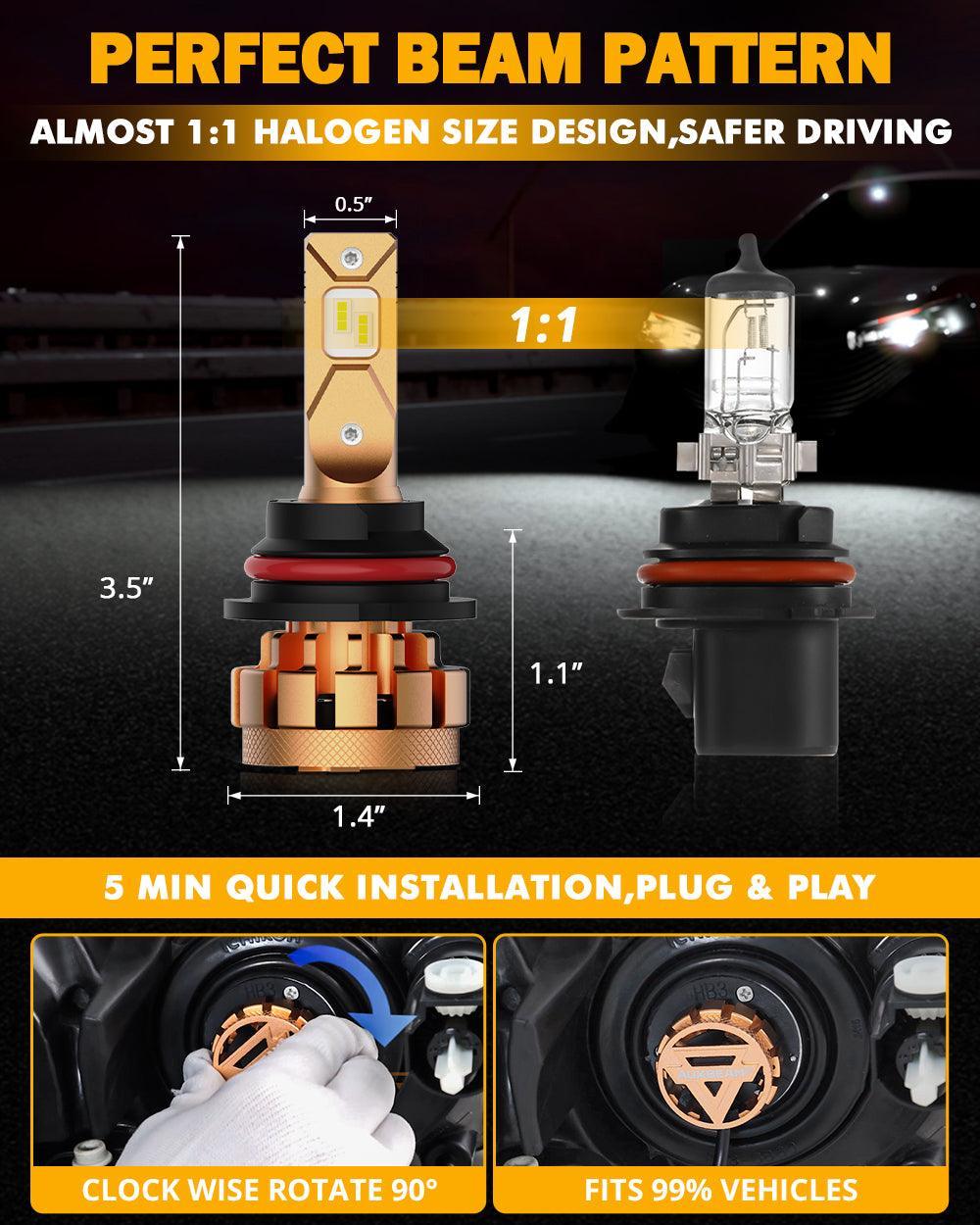 9007 LED Headlight Bulbs 70W 18000LM F-16 Plus Series Brightest 6000K Cool White | 2 bulbs