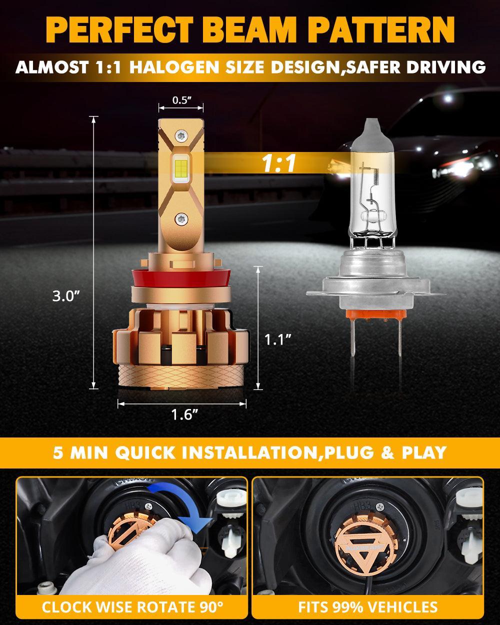 H11 LED Headlight Bulbs 70W 18000LM F-16 Plus Series Brightest 6000K Cool White | 2 bulbs