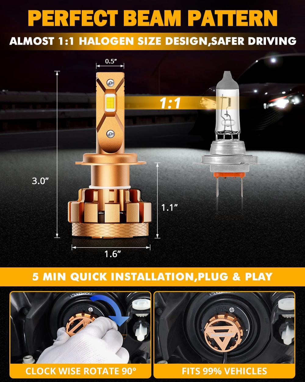 H7 LED Headlight Bulbs 70W 18000LM F-16 Plus Series Brightest 6000K Cool White | 2 bulbs