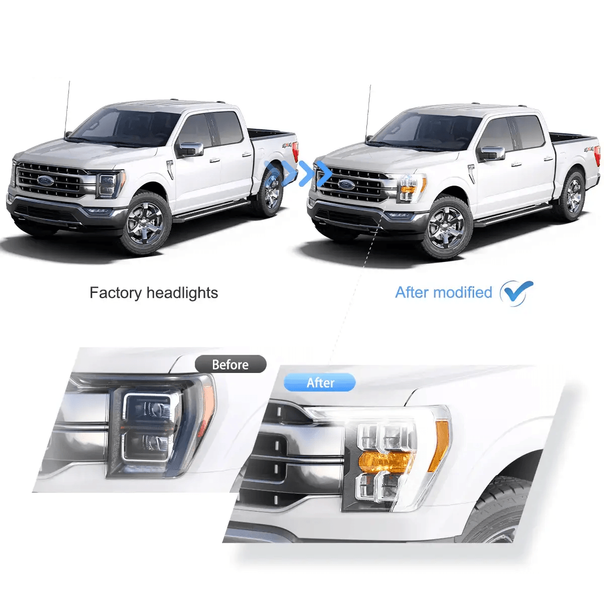 LED Headlight Assembly Reflection Bowl For 2021-2023 Ford F150 14th Gen Chrome