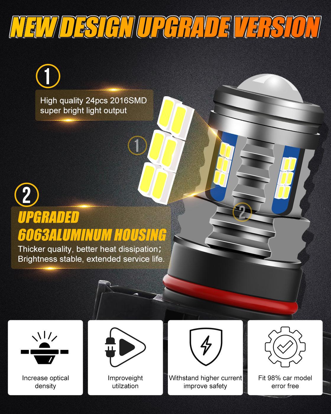 (2pcs/set) 5202/5201/PS24W/H16EU Y2 Series 3-Sides Cool White/Golden Yellow LED Fog Light/DRL