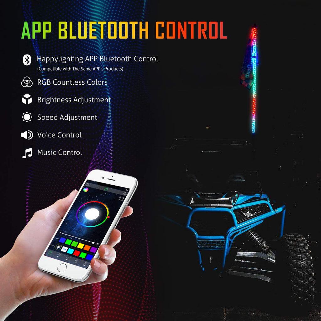 3FT/4FT RGB LED Whip Light Rotating Color Changing Flag Pole with Bluetooth Controlled