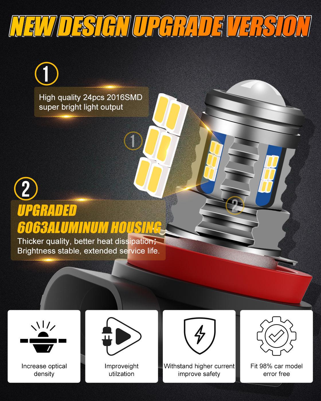 🔥(2pcs/set) H11/H8/H9/H16JP Y2 Series 3-Sides Golden Yellow LED Fog Light/DRL