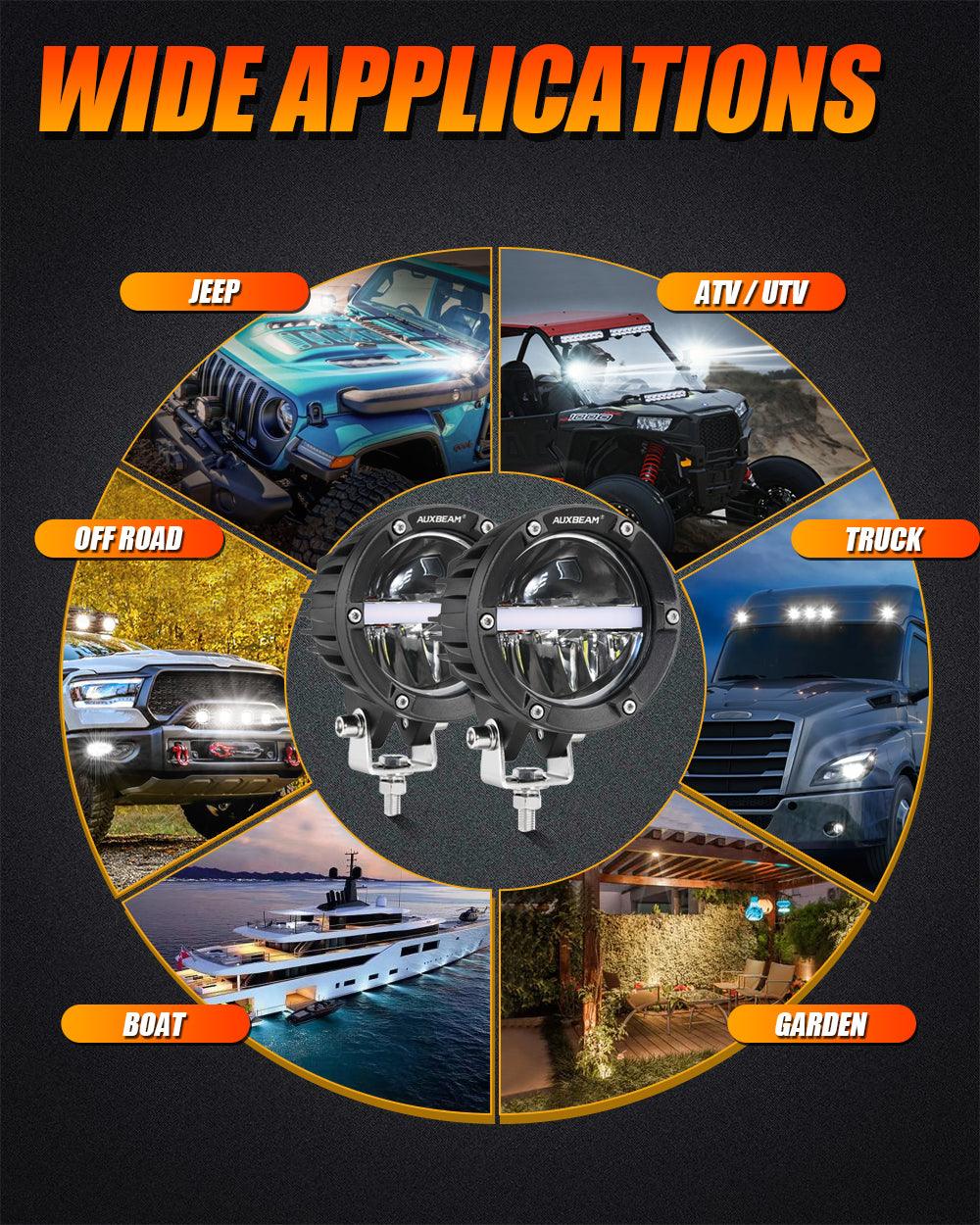 C4 Series | 4 Inch 110W 11000LM LED Pods Offroad LED Driving Lights with Amber DRL