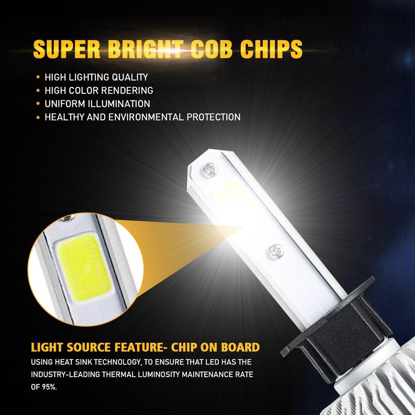 H1 LED Headlight Bulbs 72W 8000ML S2 Series Super Brightes COB 6500K Cool White | 2 bulbs