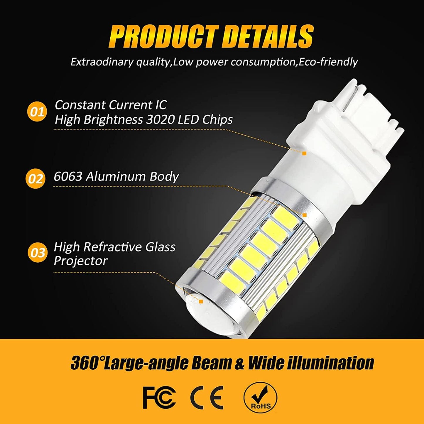 3156 LED Backup Reverse/Turn Signal/Brake Tail Light Bulbs 20W 4000LM 6500K White 33LED Series | 2 Bulbs