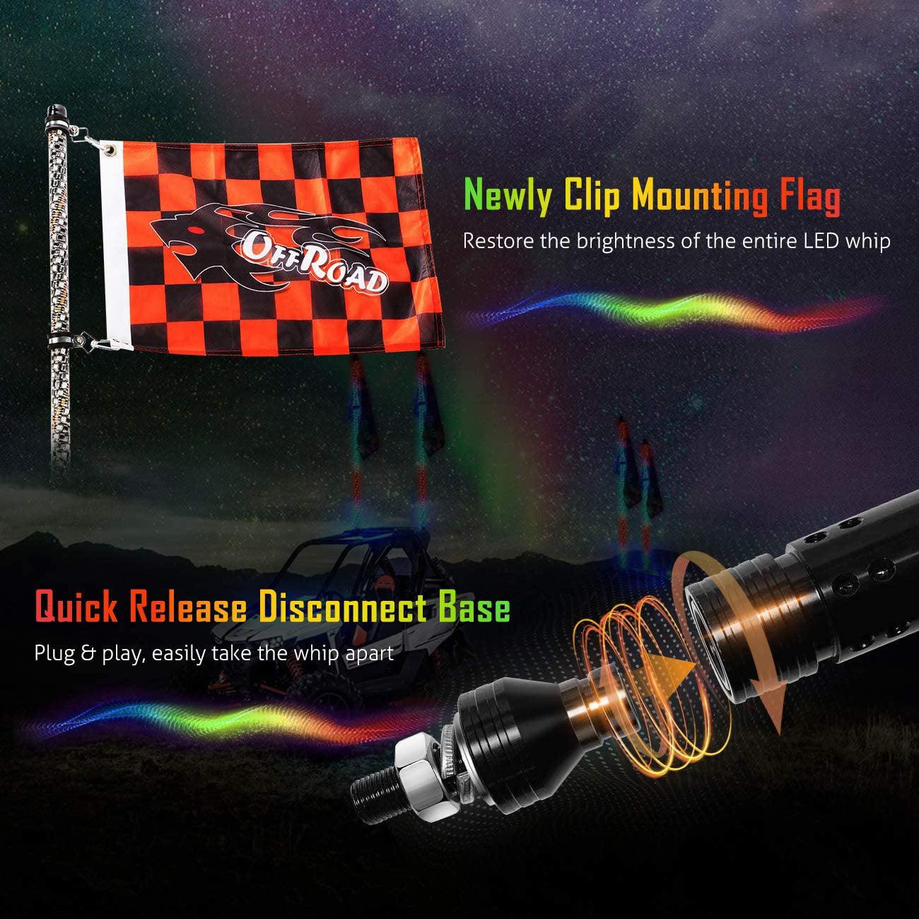 3FT/4FT RGB LED Whip Light Rotating Color Changing Flag Pole with Bluetooth Controlled