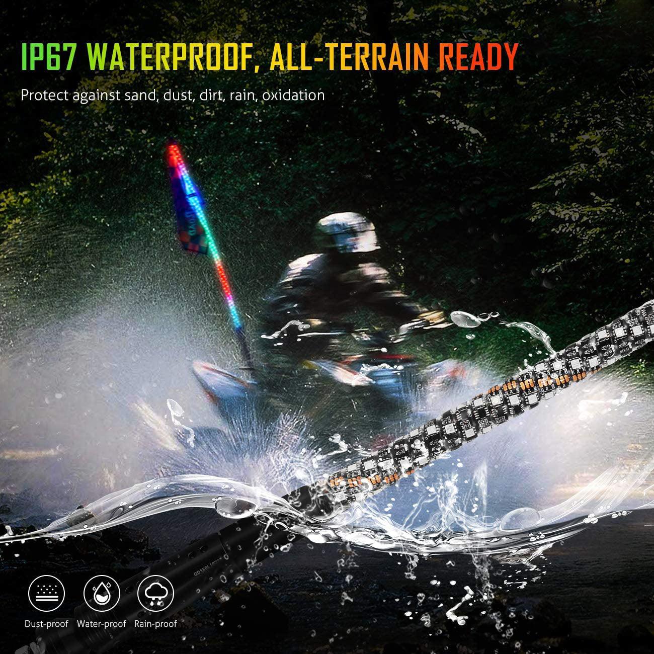 3FT/4FT RGB LED Whip Light Rotating Color Changing Flag Pole with Bluetooth Controlled
