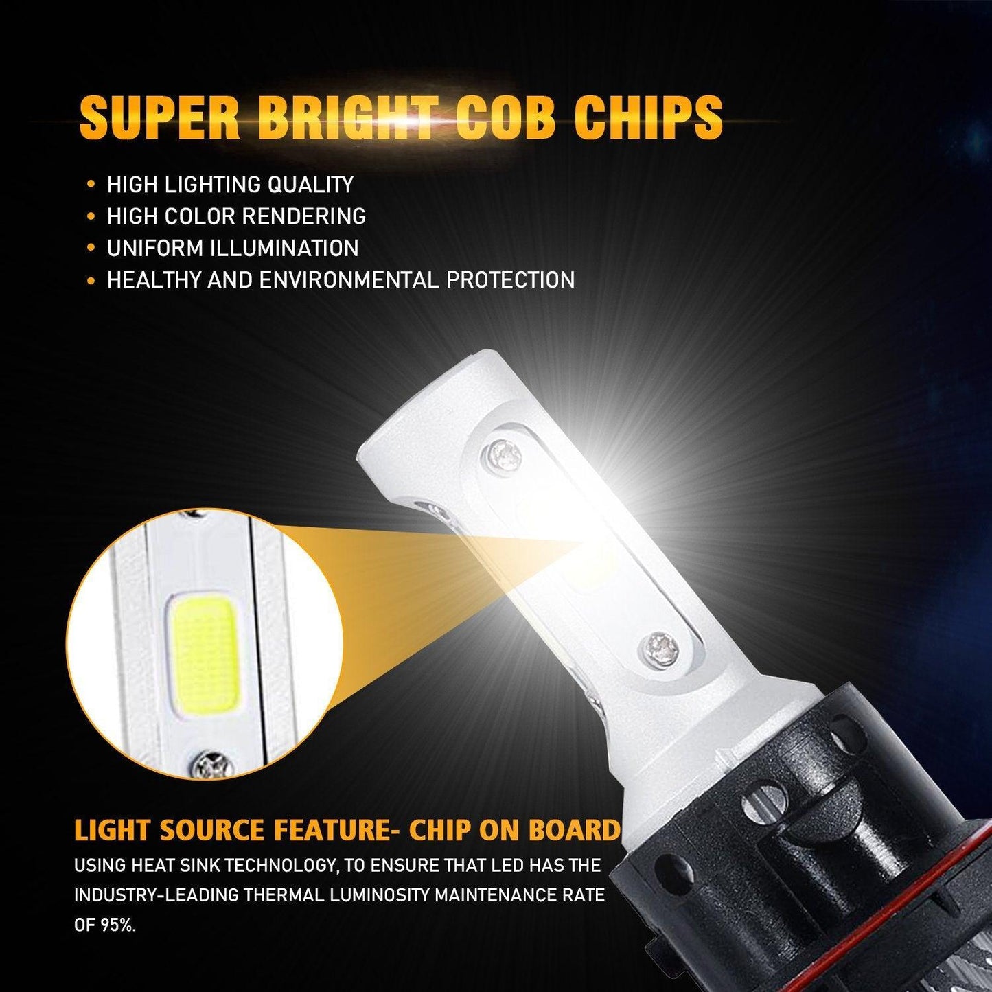 H13/9008 LED Headlight Bulbs 72W 8000ML S2 Series Super Brightes COB 6500K Cool White | 2 bulbs