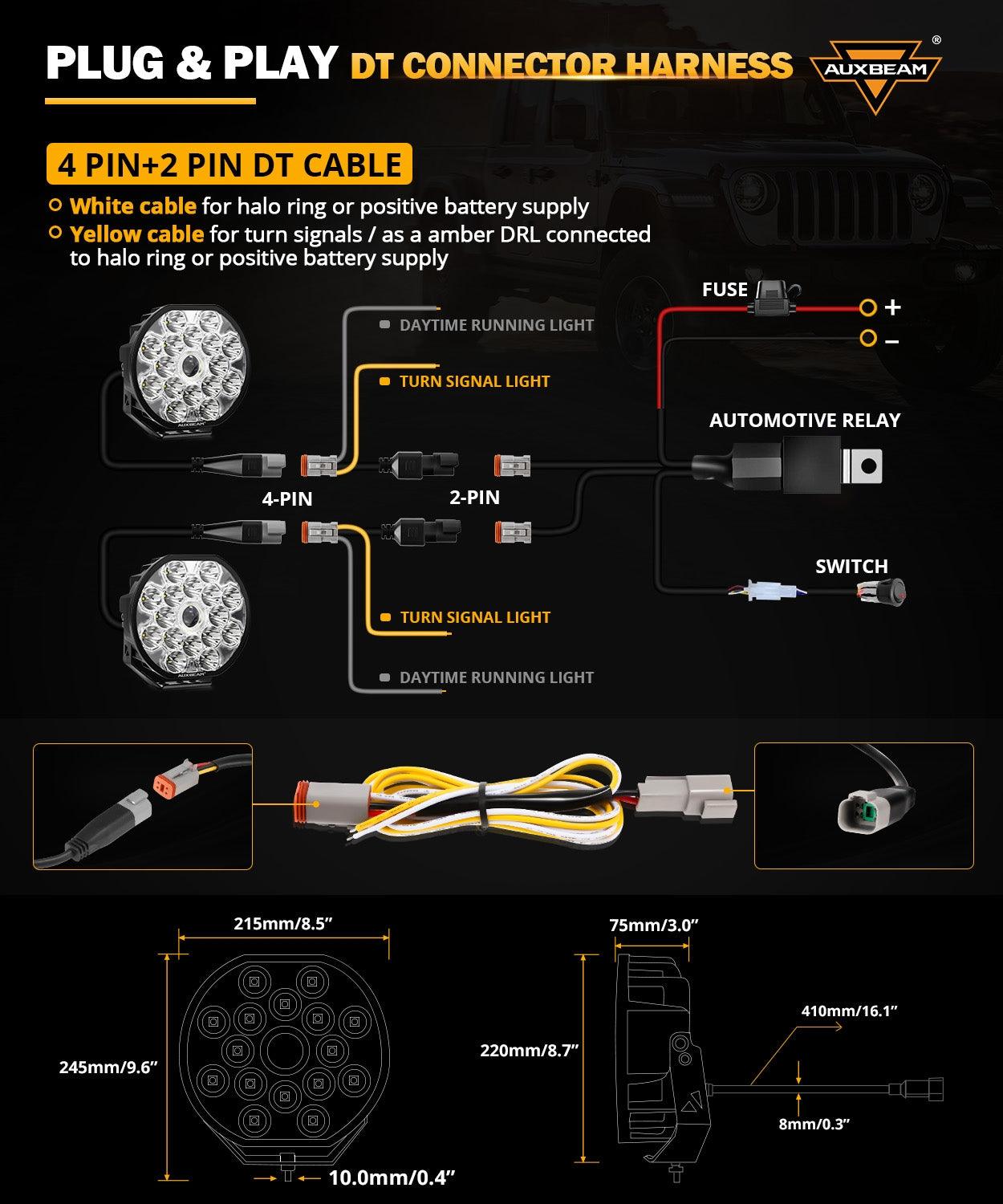 360-Ultra Series 8,5 pulgadas 220W LED Spot luz de conducción luces todoterreno con DRL blanco y luz de señal de giro ámbar