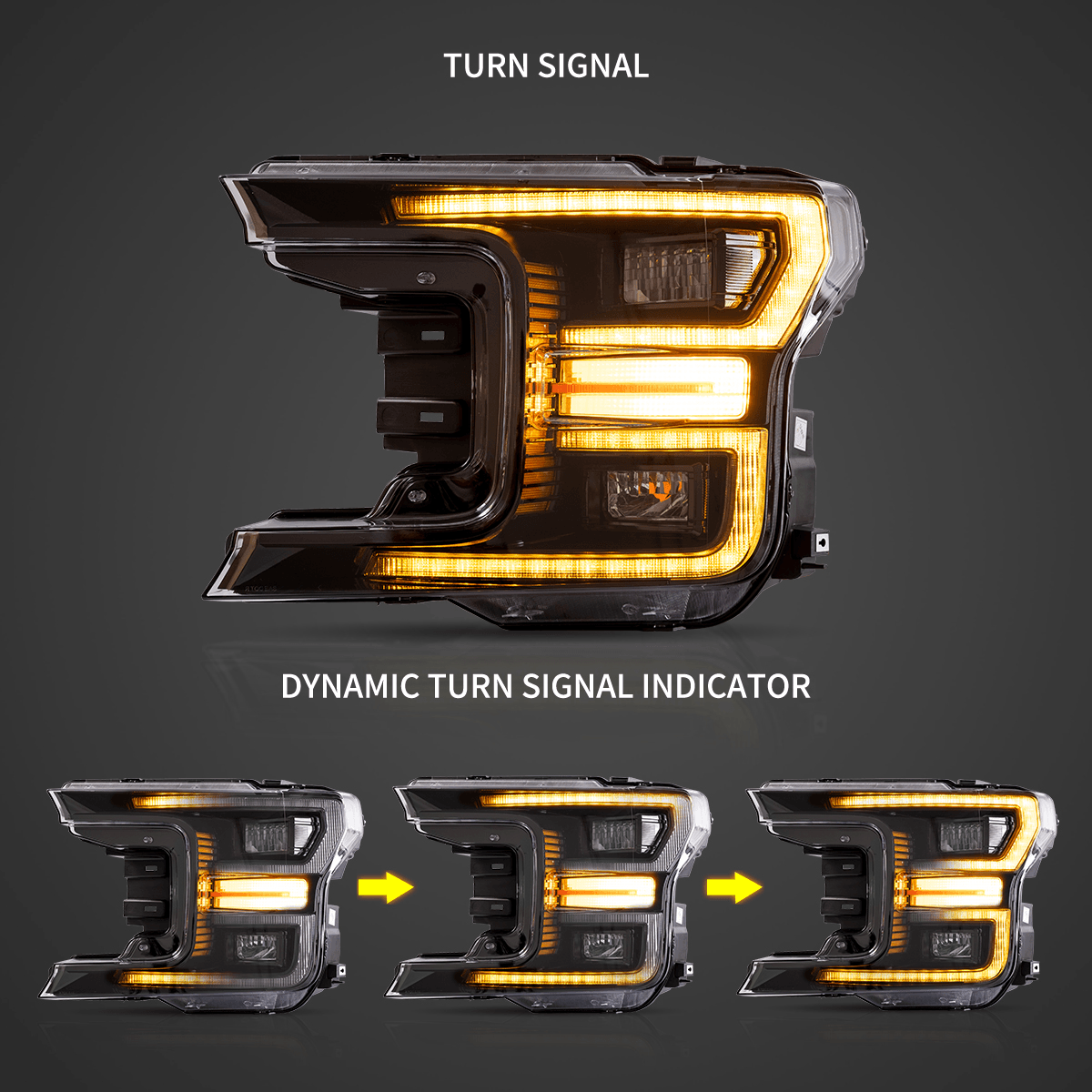 LED Headlight Assembly Dual Beam Projector With Start-up Animation Black/Chrome For 2018-2020 Ford F150 13th Gen