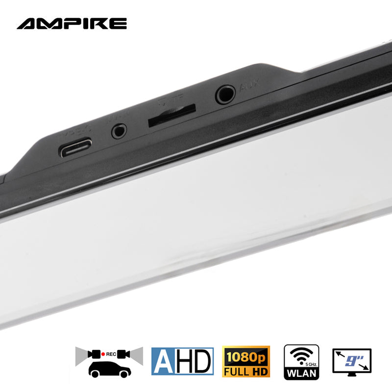 AMPIRE smartphone mirror monitor 22.9cm (9'') AHD Dual Dashcam & Rearview camera