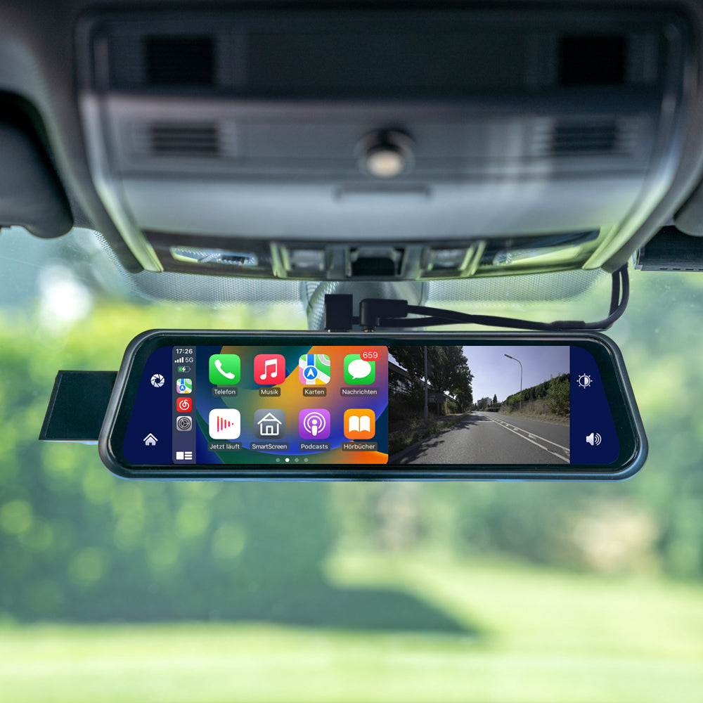 AMPIRE smartphone mirror monitor 22.9cm (9'') AHD Dual Dashcam & Rearview camera