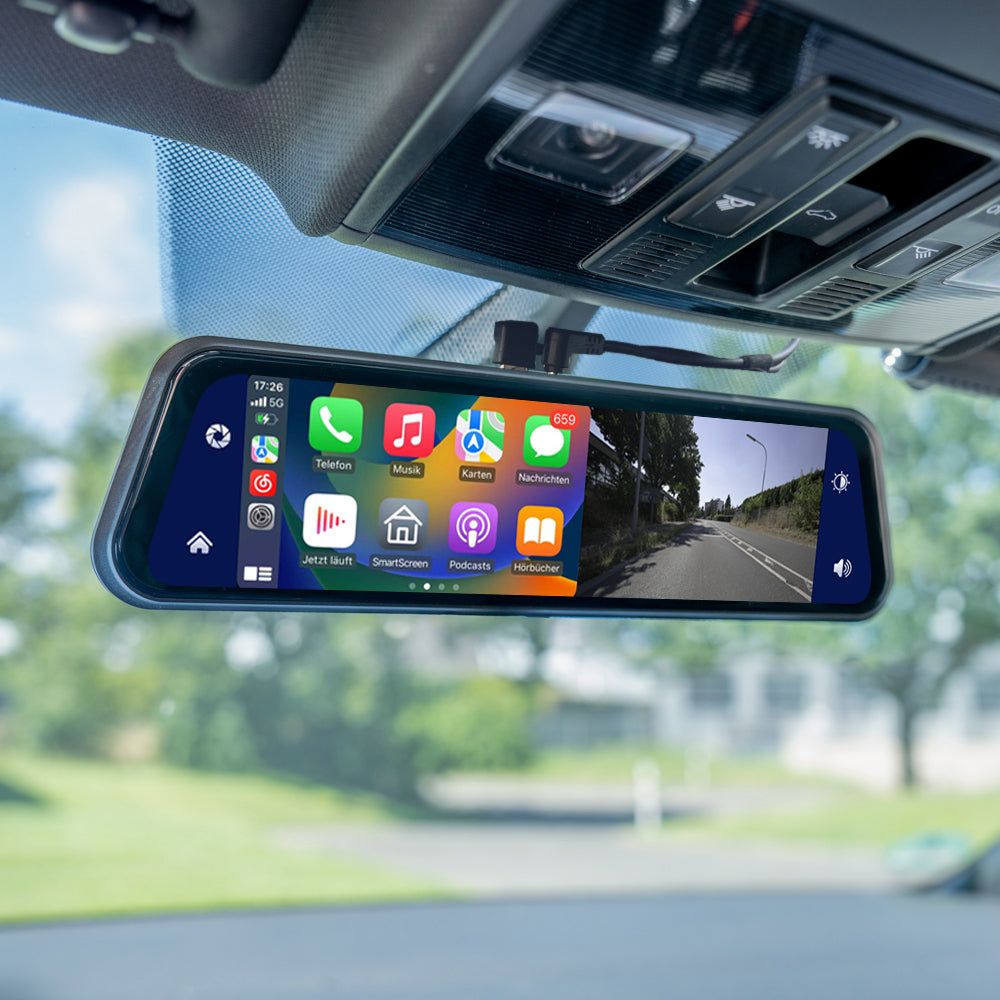 AMPIRE smartphone mirror monitor 22.9cm (9'') AHD Dual Dashcam & Rearview camera
