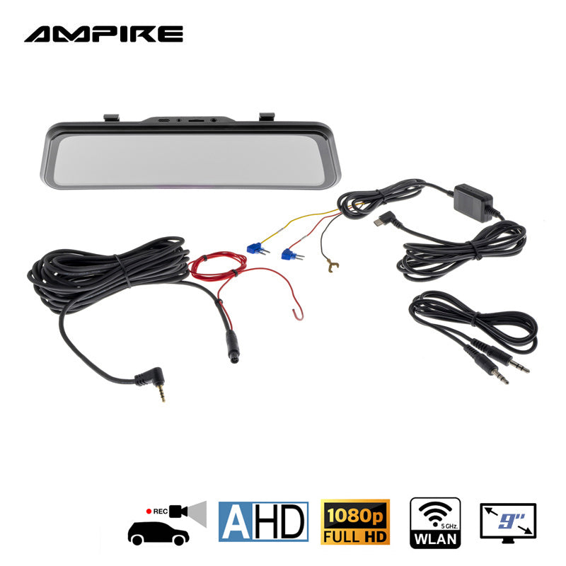 AMPIRE smartphone mirror monitor 22.9cm (9'') w. AHD Dashcam & RVC input (AHD)