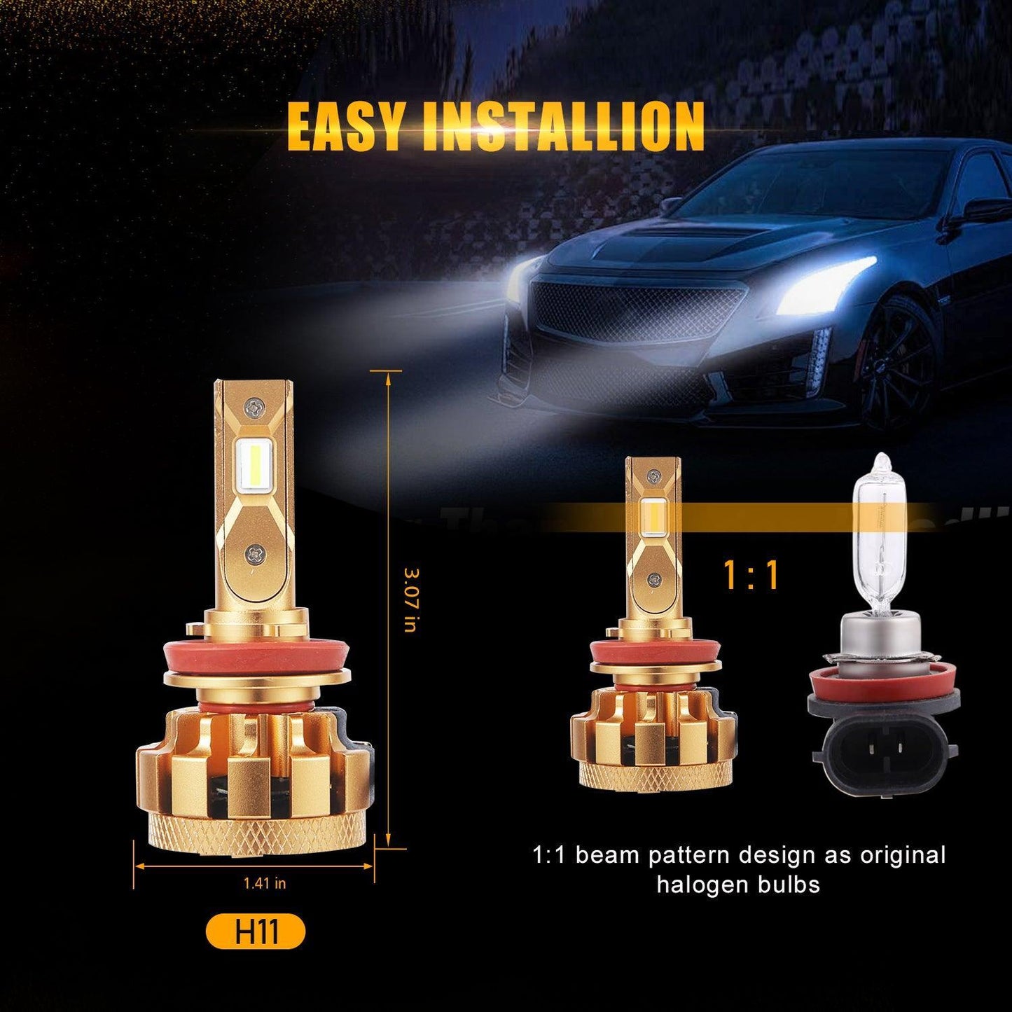 H11+H11 LED Headlight Bulbs 70W 18000LM F-16 Plus Series Brightest 6000K Cool White | 4 bulbs