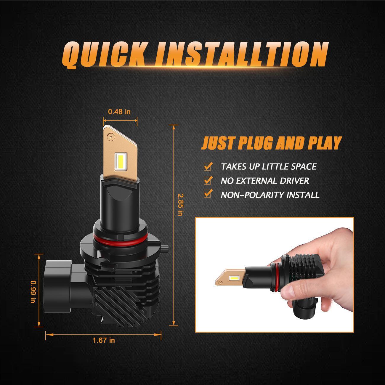 Fanless&Wireless 1:1 Halogen Size Q10 Series 8000ML 44W LED Headlight Bulbs 6500K Cool White