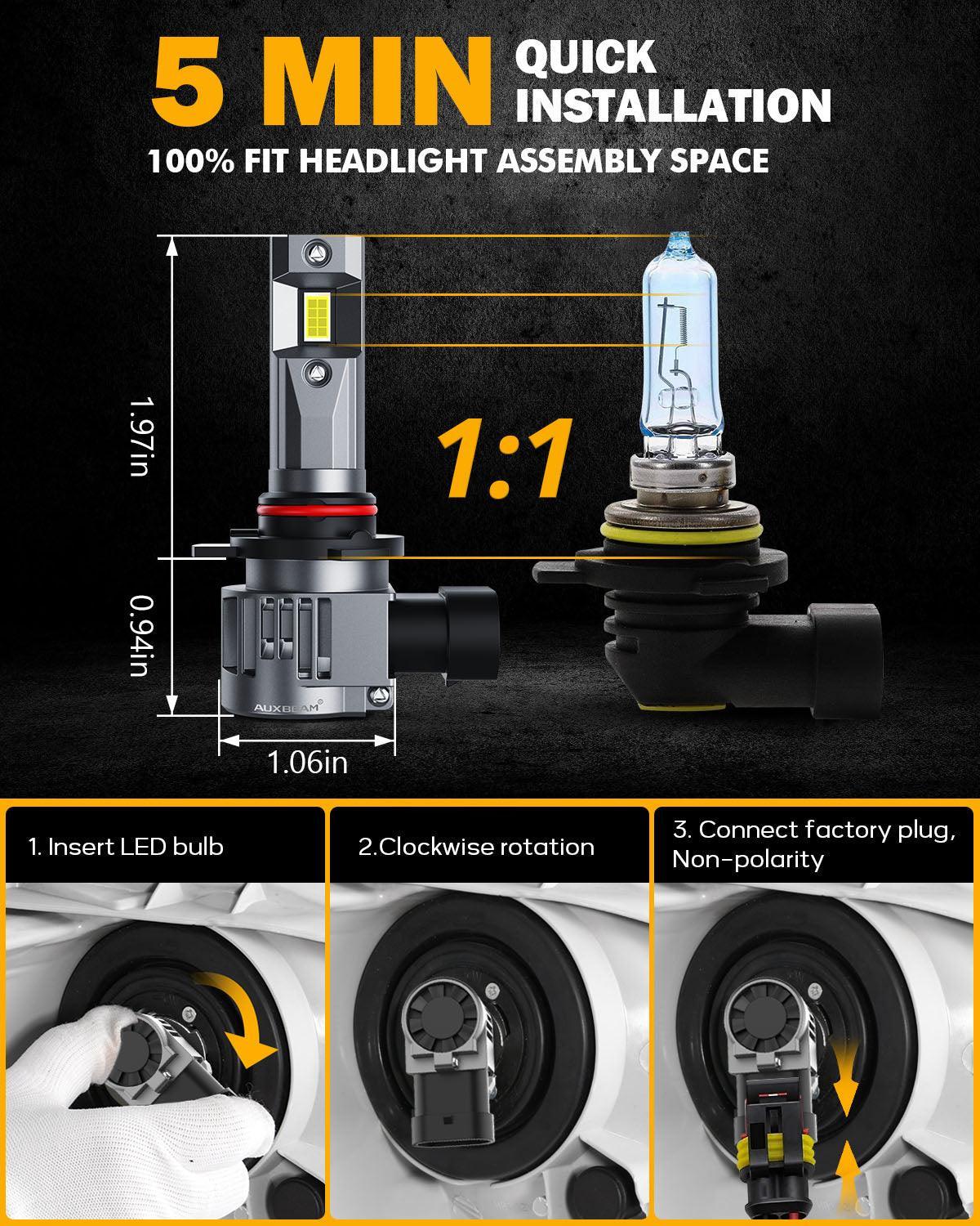 9012/HIR2 Bombillas LED para faros delanteros 90W 22000LM Serie Q20 1:1 Tamaño halógeno 6500K Blanco frío | 2 bombillas