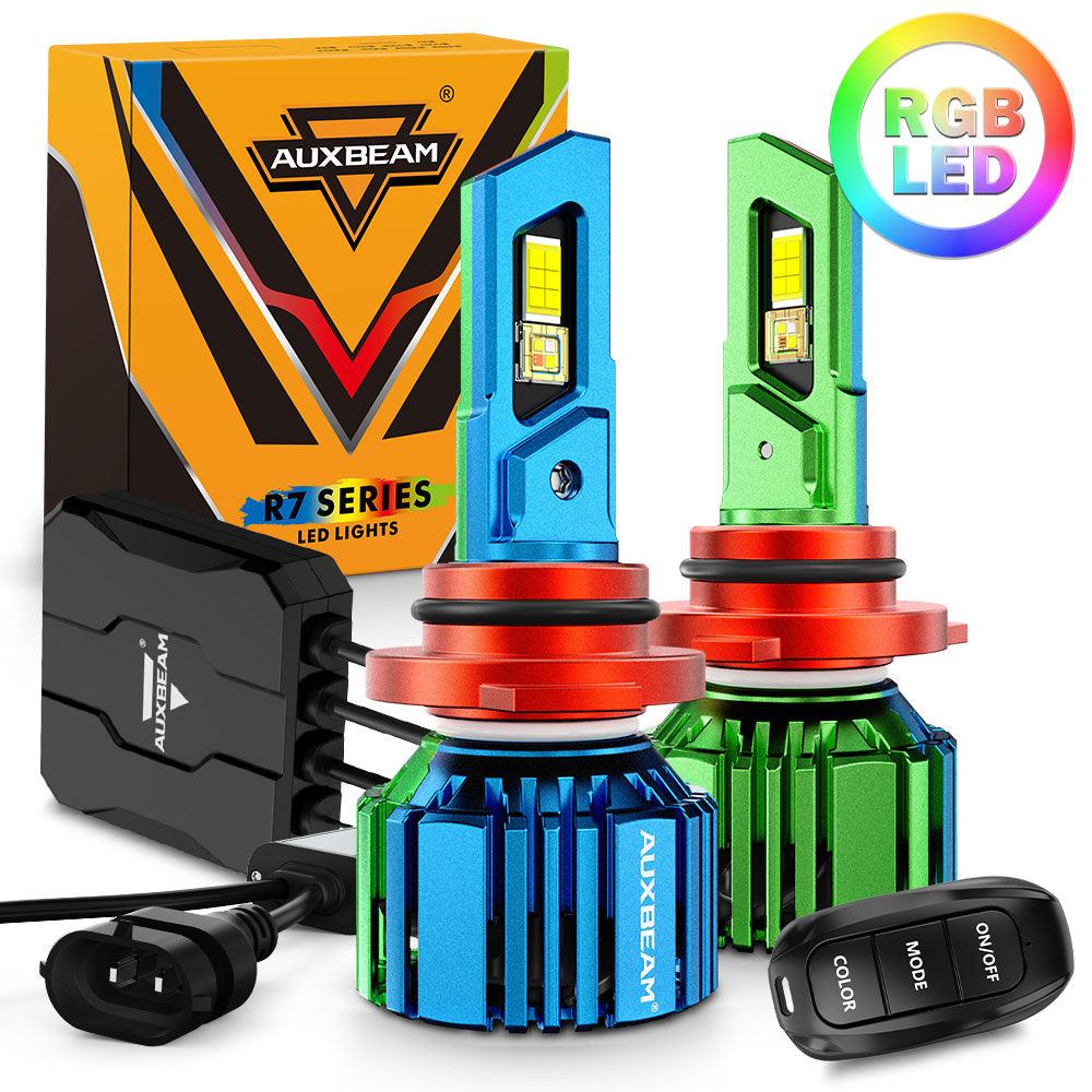 🆕9006/HB4 RGB Bombillas LED para faros delanteros/DRL/luz antiniebla Serie R7 70W 25000LM 65000K Blanco frío + Control remoto RGB | 2 bombillas