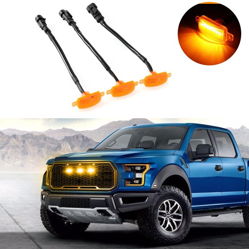 (3pcs/set) LED Front Grille Lights Raptor Style Amber Light Universal Car Modification (Amber shell/ Smoked shell)