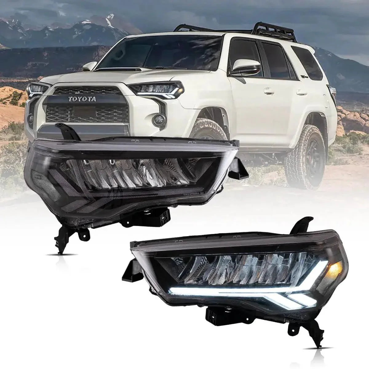 LED Headlight Assembly Reflection Bowl Chrome For 2014-2022 Toyota 4Runner 5th Gen (N280)
