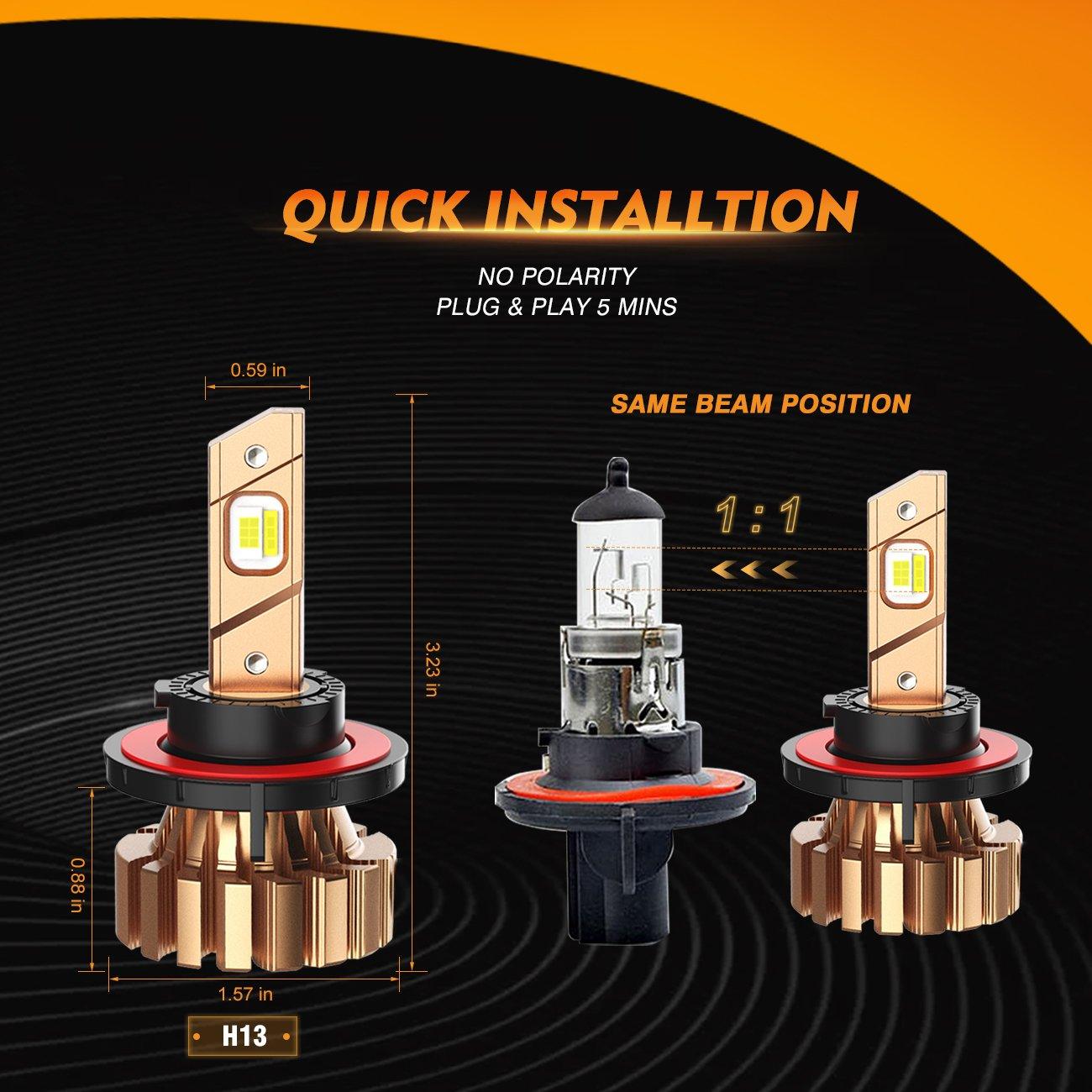 H13 LED Headlight Bulbs 44W 4000LM X60 Series Fanless 6500K Cool White | 2 bulbs