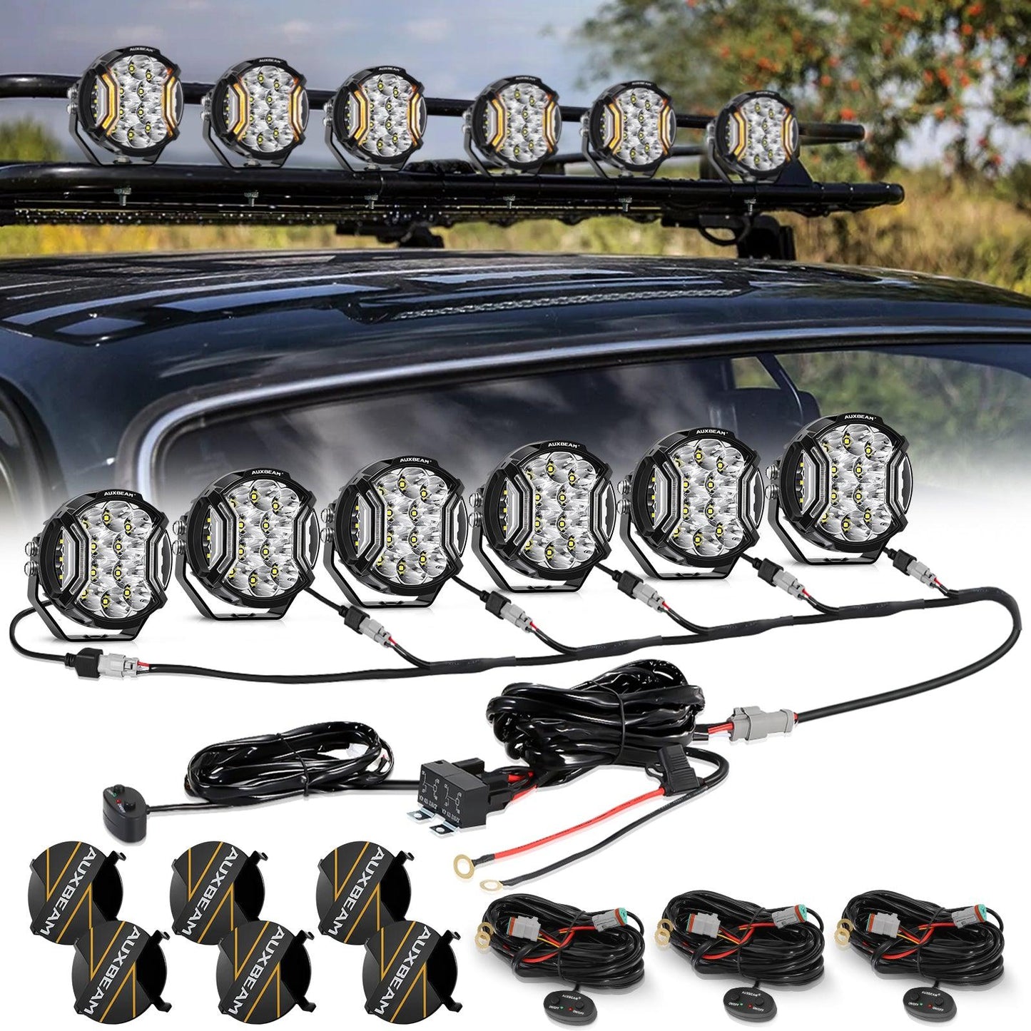 Serie V-ULTRA | Luces de cápsula blancas con tirador lateral LED de 5 pulgadas y 172 W con DRL ámbar