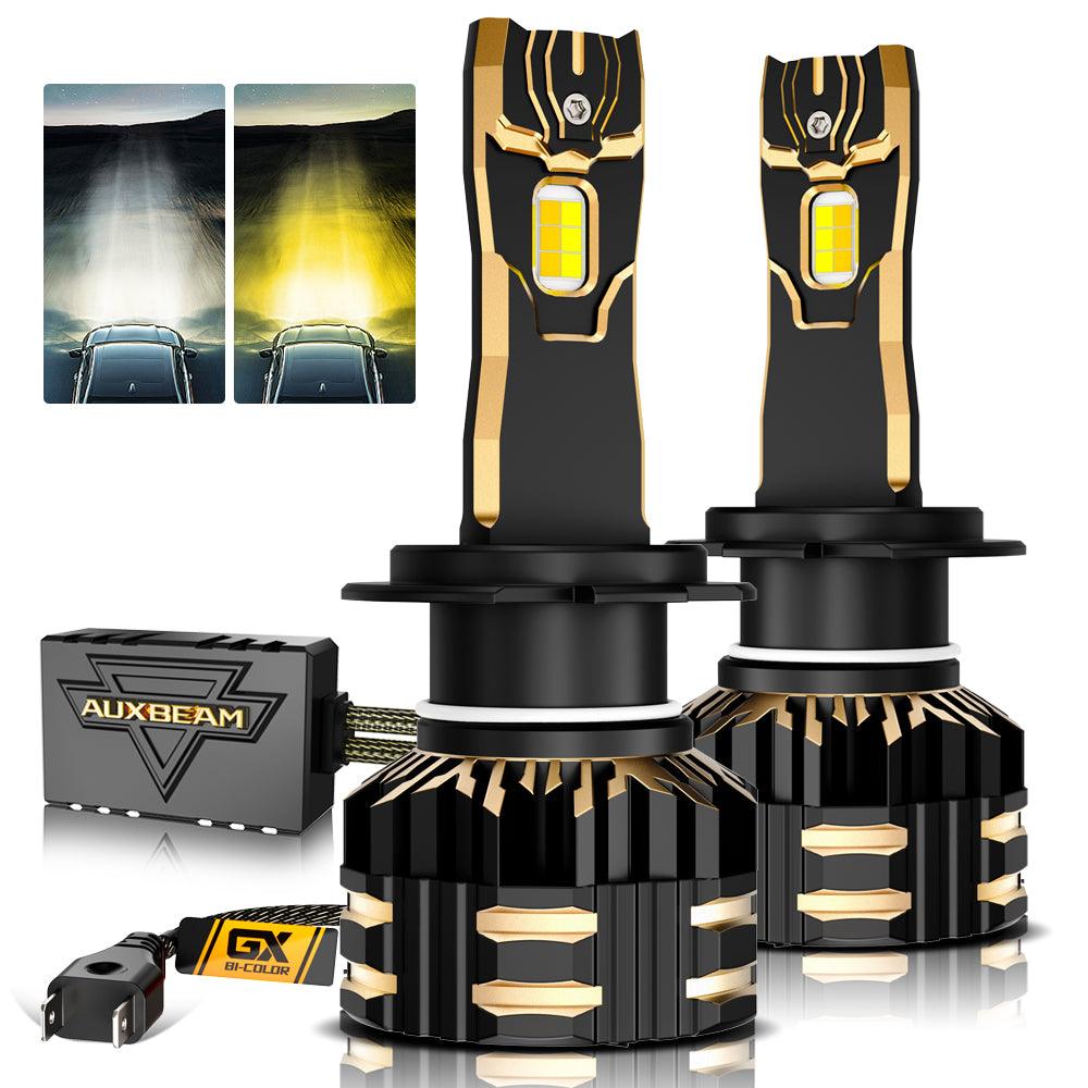 Bombilla LED H7 Luces antiniebla/luces de cruce 110W 25000LM Serie bicolor GX Alta potencia y brillo Conmutación de doble color | 2 bombillas 