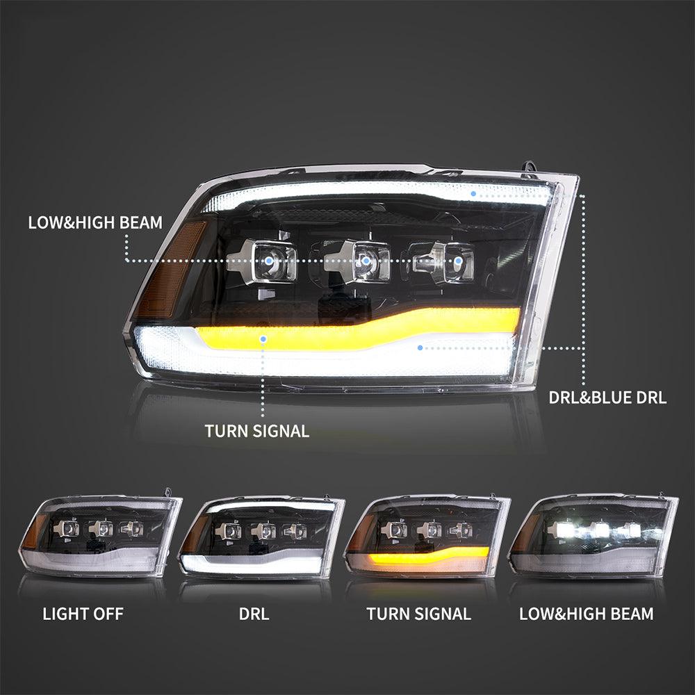 LED Headlight Assembly Matrix Projector Black For 2009-2018 Dodge Ram 4th Gen 1500 2500 3500
