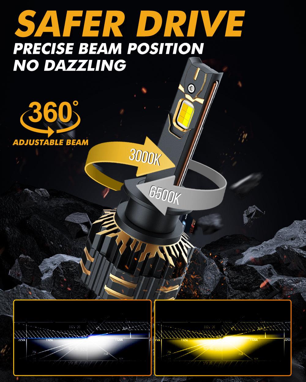 H1 LED Bulb Fog Lights 110W 25000LM GX Bi-Color Series High Power &amp; Brightness Dual Color Switchback | 2 bulbs