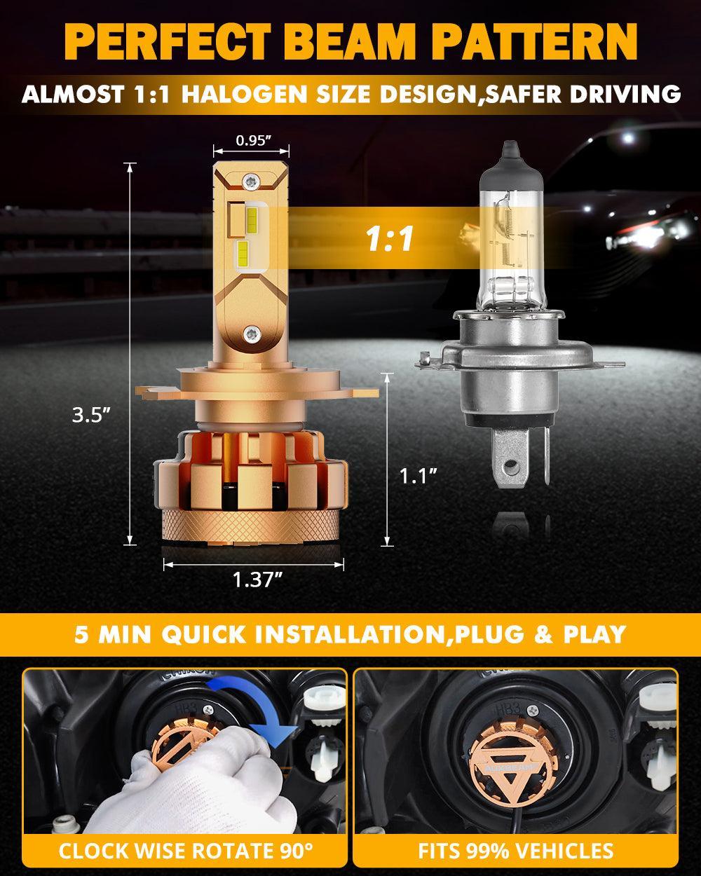 H4/9003 LED Headlight Bulbs 70W 18000LM F-16 Plus Series Brightest 6000K Cool White | 2 bulbs 