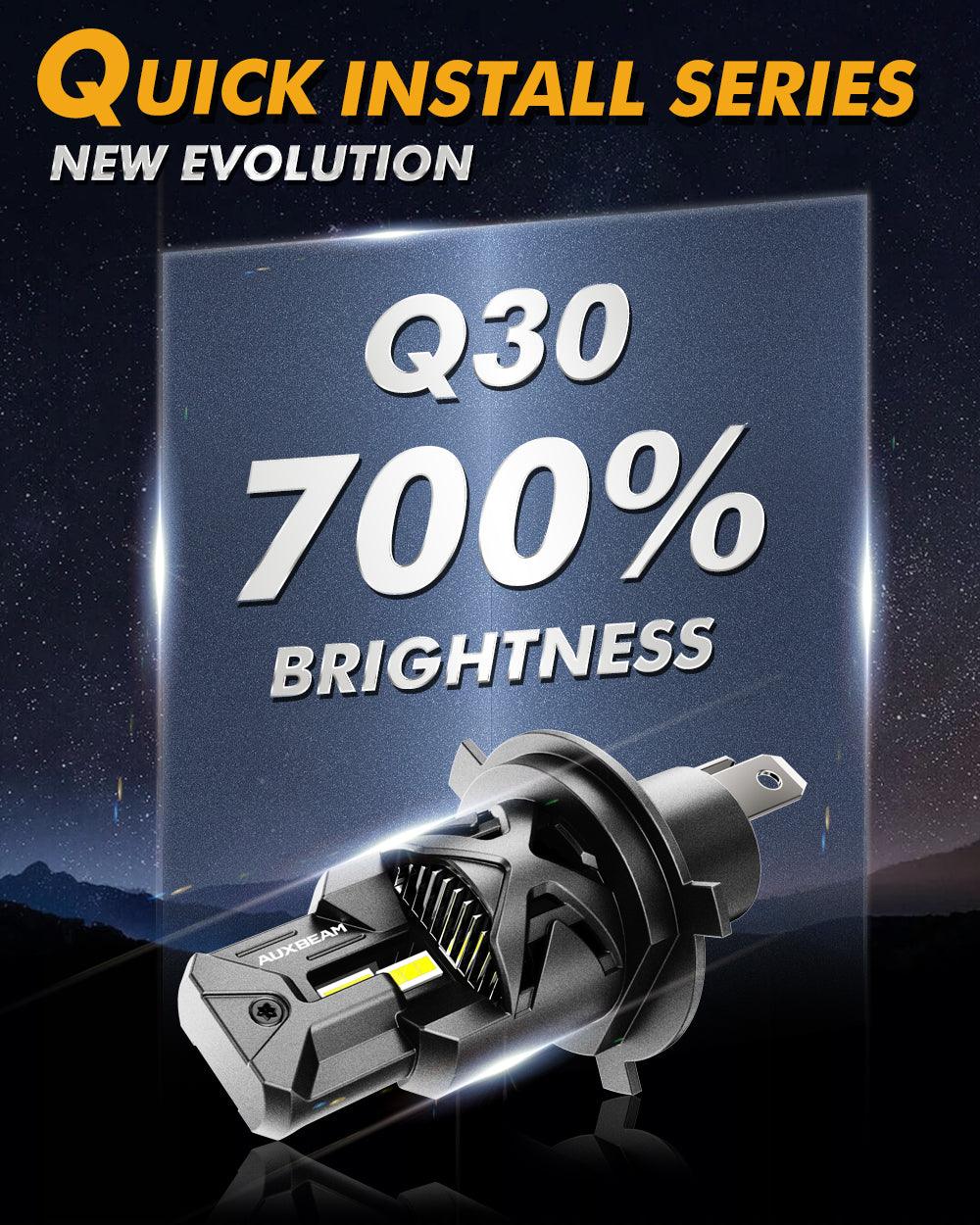 Bombilla de faro LED H4 HS1 serie Q30, haz doble inalámbrico alto y bajo más brillante para motocicleta, coche, camión, ATV, UTV, moto de nieve | 2 bombillas 