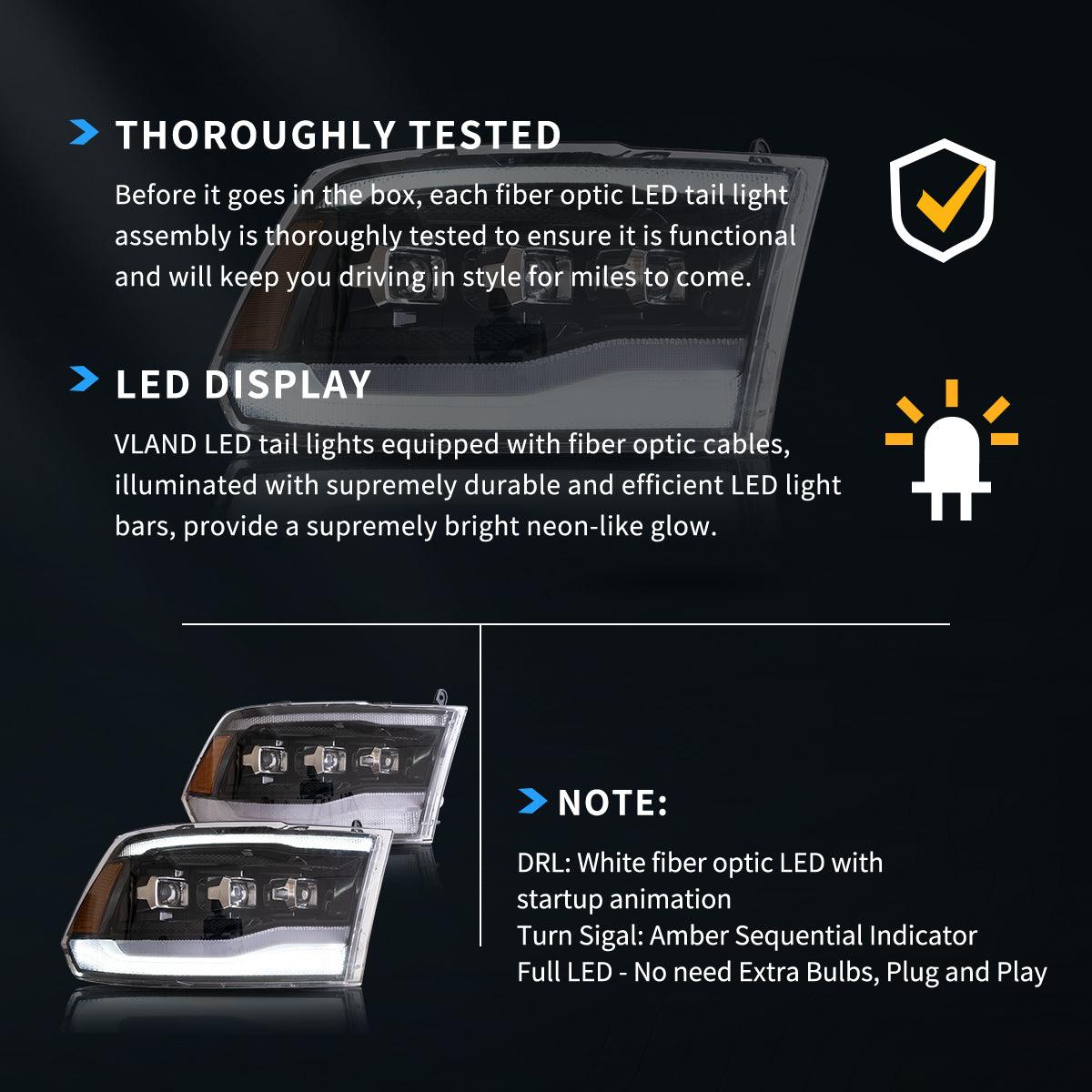 LED Headlight Assembly Matrix Projector Black For 2009-2018 Dodge Ram 4th Gen 1500 2500 3500