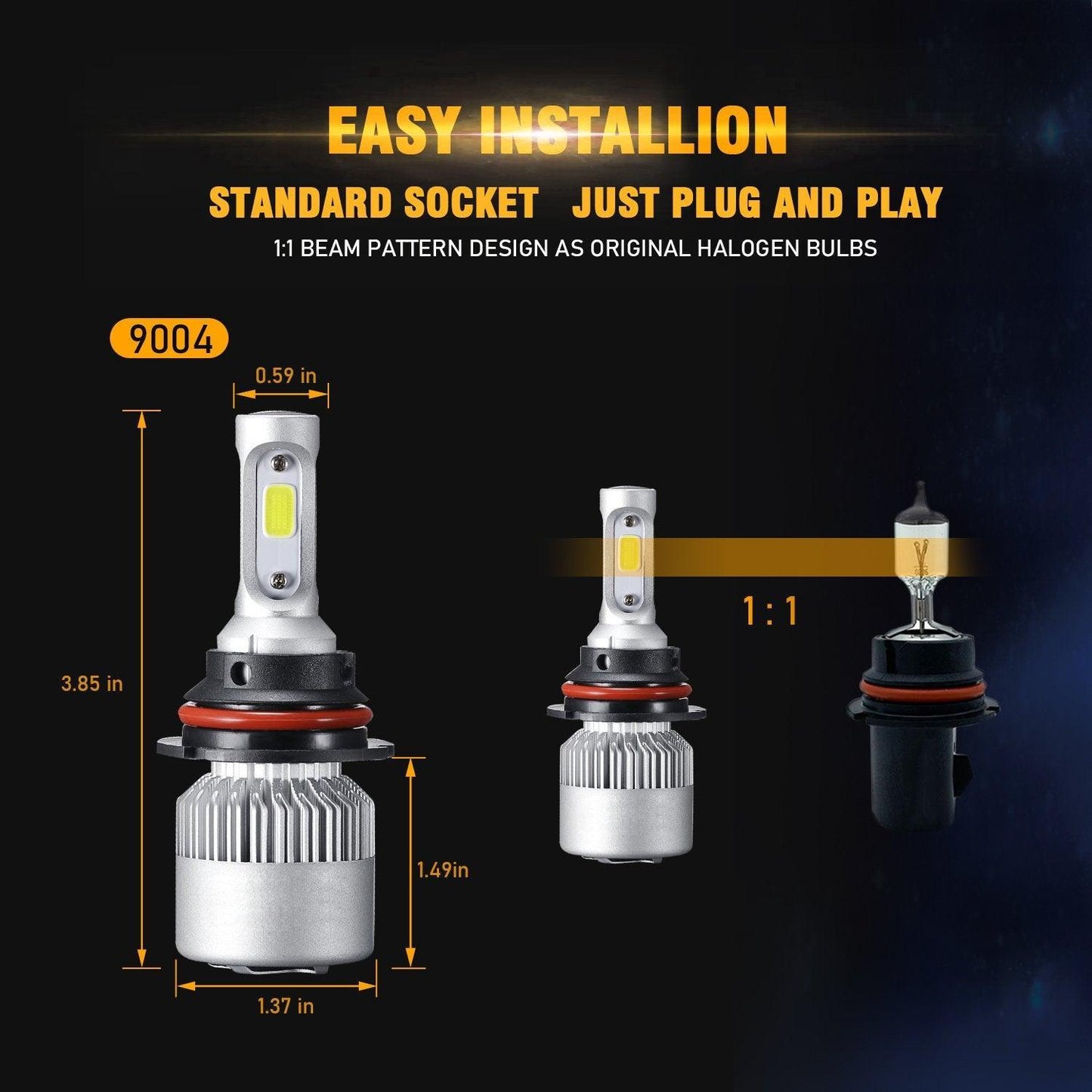 Bombillas de faros LED 9004/HB1 72W 8000ML Serie S2 Super Brightes COB 6500K Blanco frío | 2 bombillas 