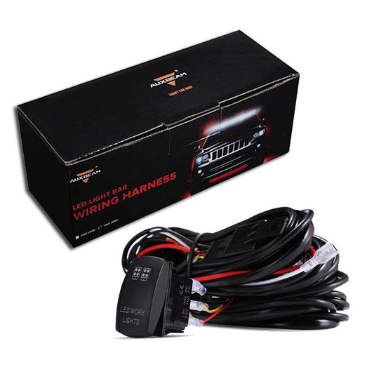 (2 Leads)LED Light Bar Rocker Switch with 3Pcs Switching Lines Wiring Loom Harness Kit with Fuse and Relay 
