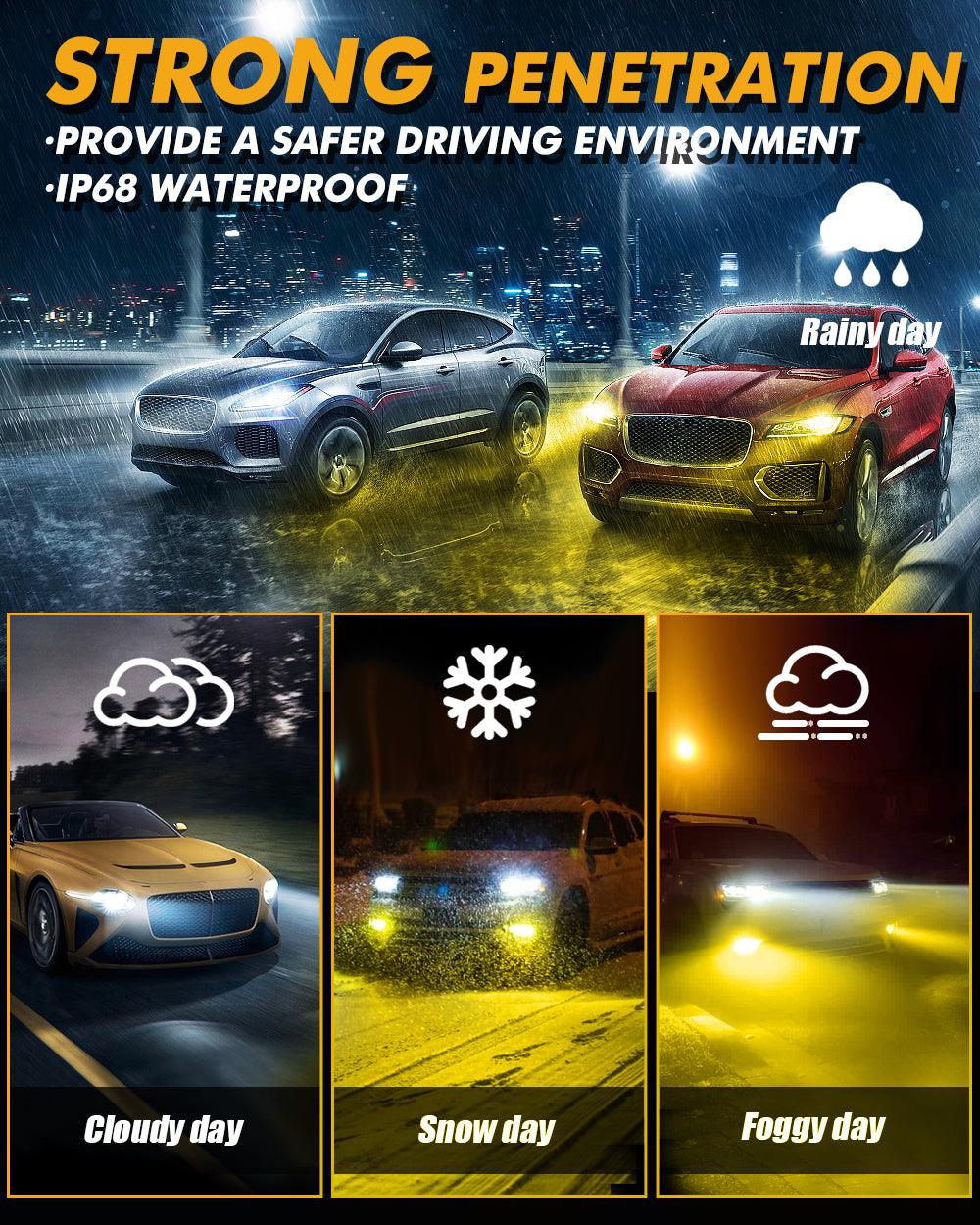 9006/HB4 LED Bulb Fog Lights/Low Beam Lights 110W 25000LM GX Bi-Color Series High Power &amp; Brightness Dual Color Switchback | 2 bulbs