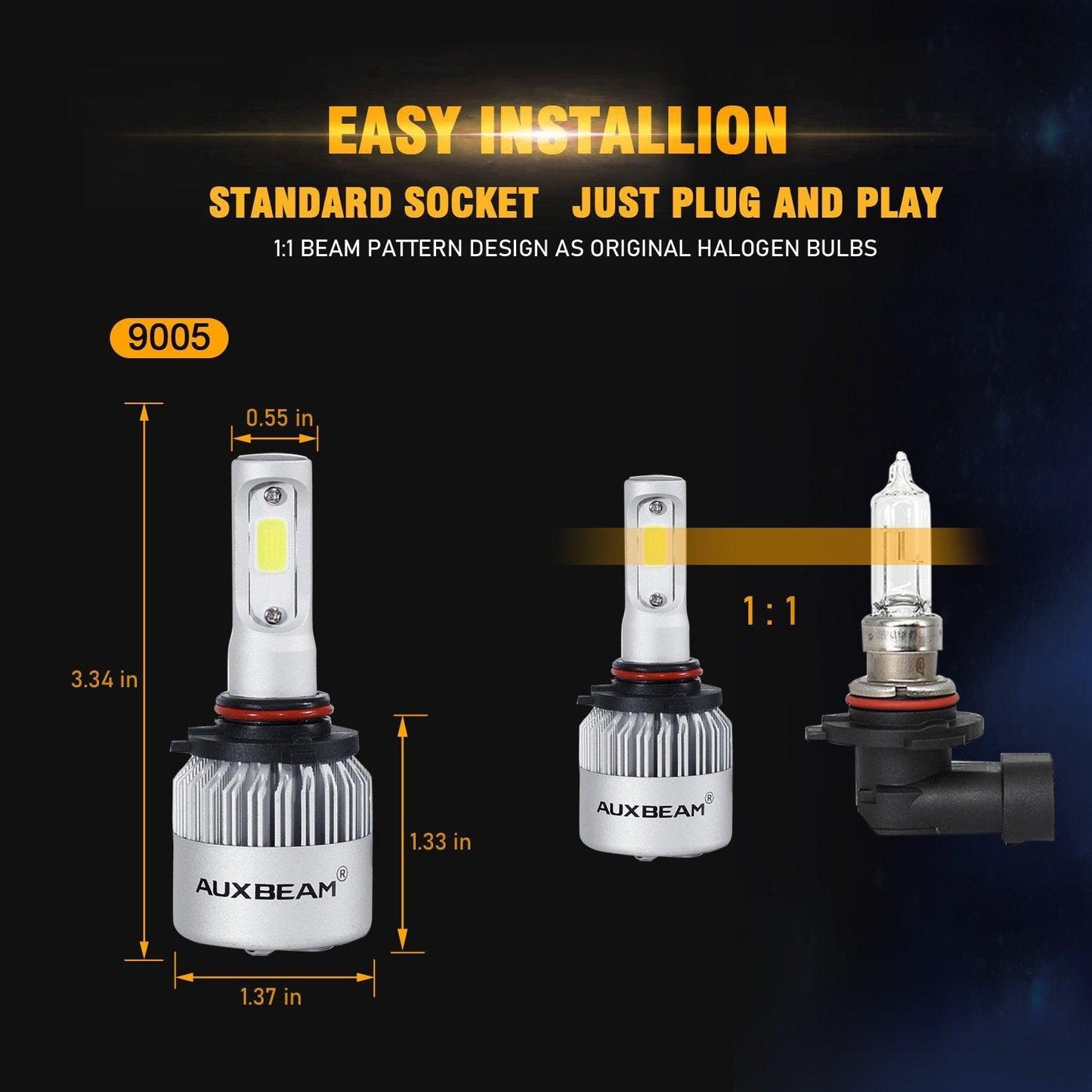 9005 Bombillas LED para faros delanteros 72W 8000LM Serie S2 COB súper brillante 6500K Blanco frío | 2 bombillas 