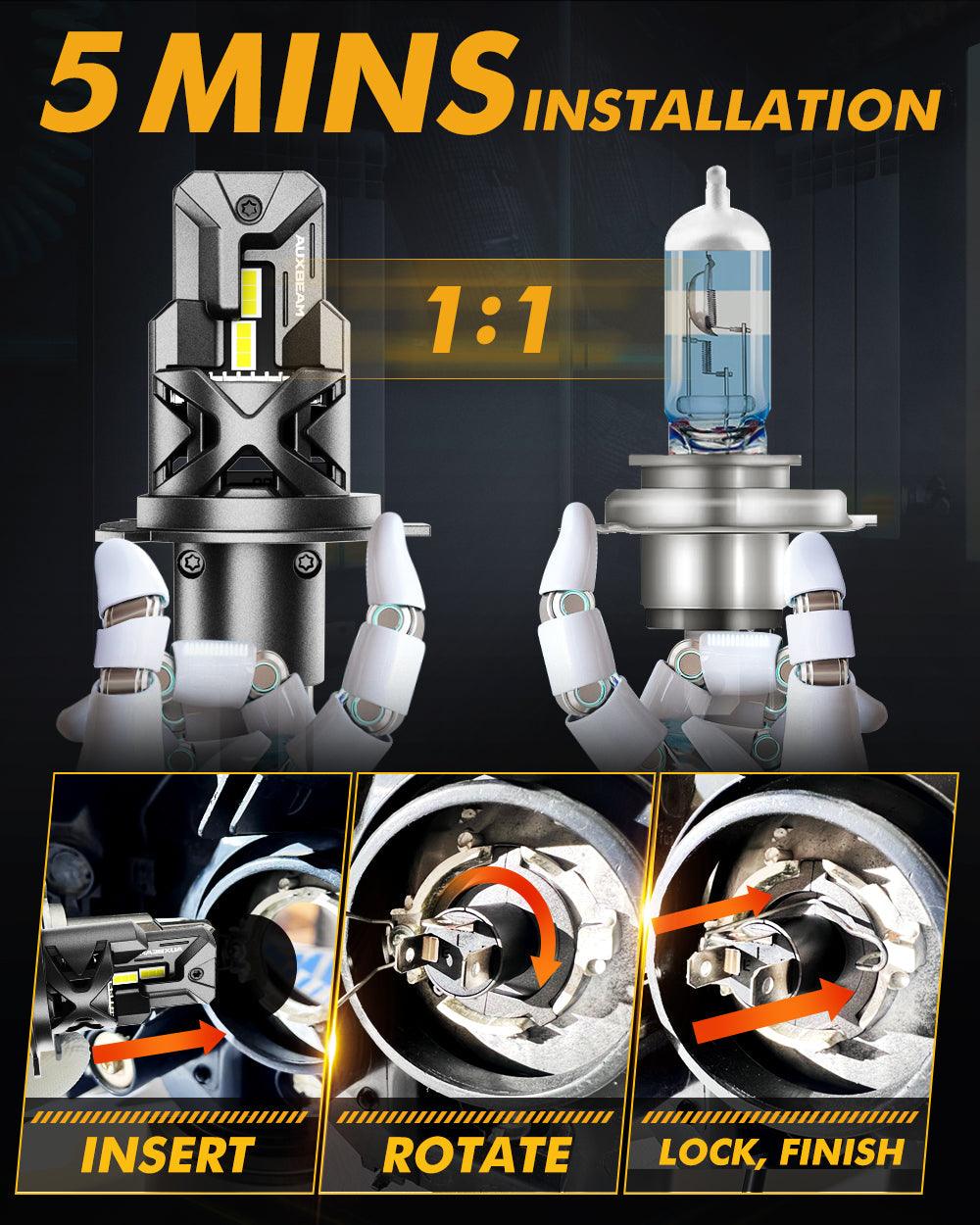 Bombilla de faro LED H4 HS1 serie Q30, haz doble inalámbrico alto y bajo más brillante para motocicleta, coche, camión, ATV, UTV, moto de nieve | 2 bombillas 