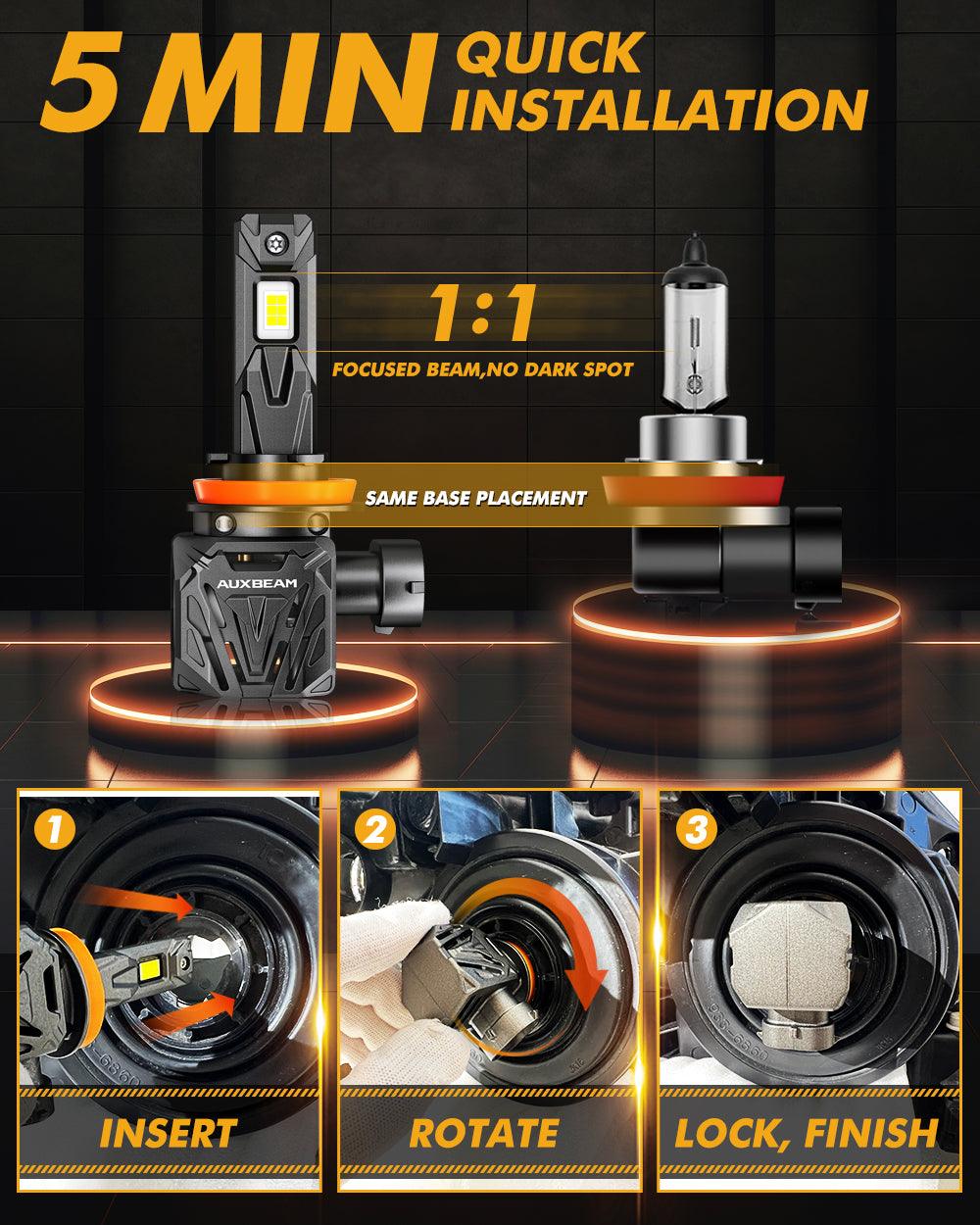 🆕Bombillas LED H11+H11 Serie Q40 Brillo ultraalto 120W 30000LM 6500K Blanco frío | 4 bombillas