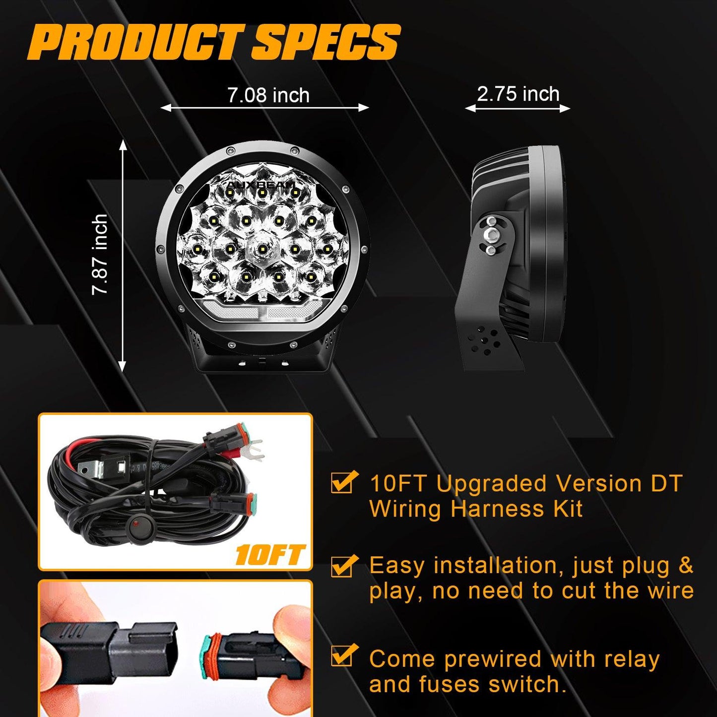 (2pcs/set) 7 Inch 178W Round Off road light Spot Beam LED Driving Lights 
