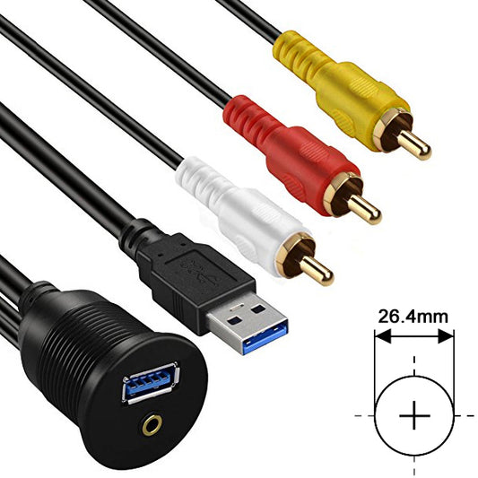 AMPIRE USB/AUX built-in socket with 200cm cable, RCA