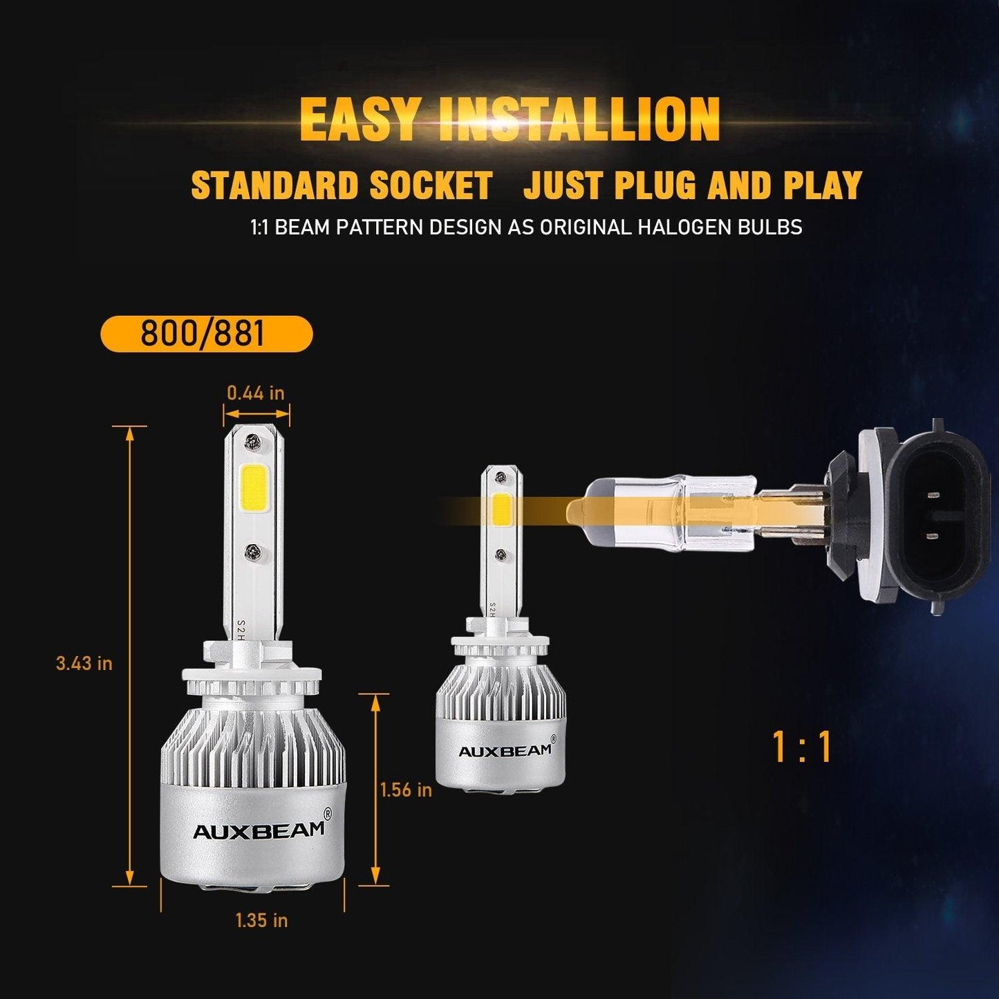 Bombillas LED para faros delanteros 880/881 72W 8000ML Serie S2 Super Brightes COB 6500K Blanco frío | 2 bombillas 