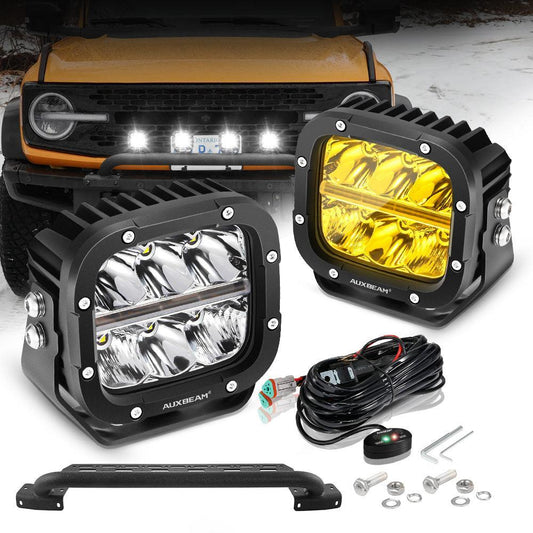 5 Inch 132W White/Amber LED Pods with Amber DRL+Bull Bar For Ford Bronco 2/4 Door 2021 2022