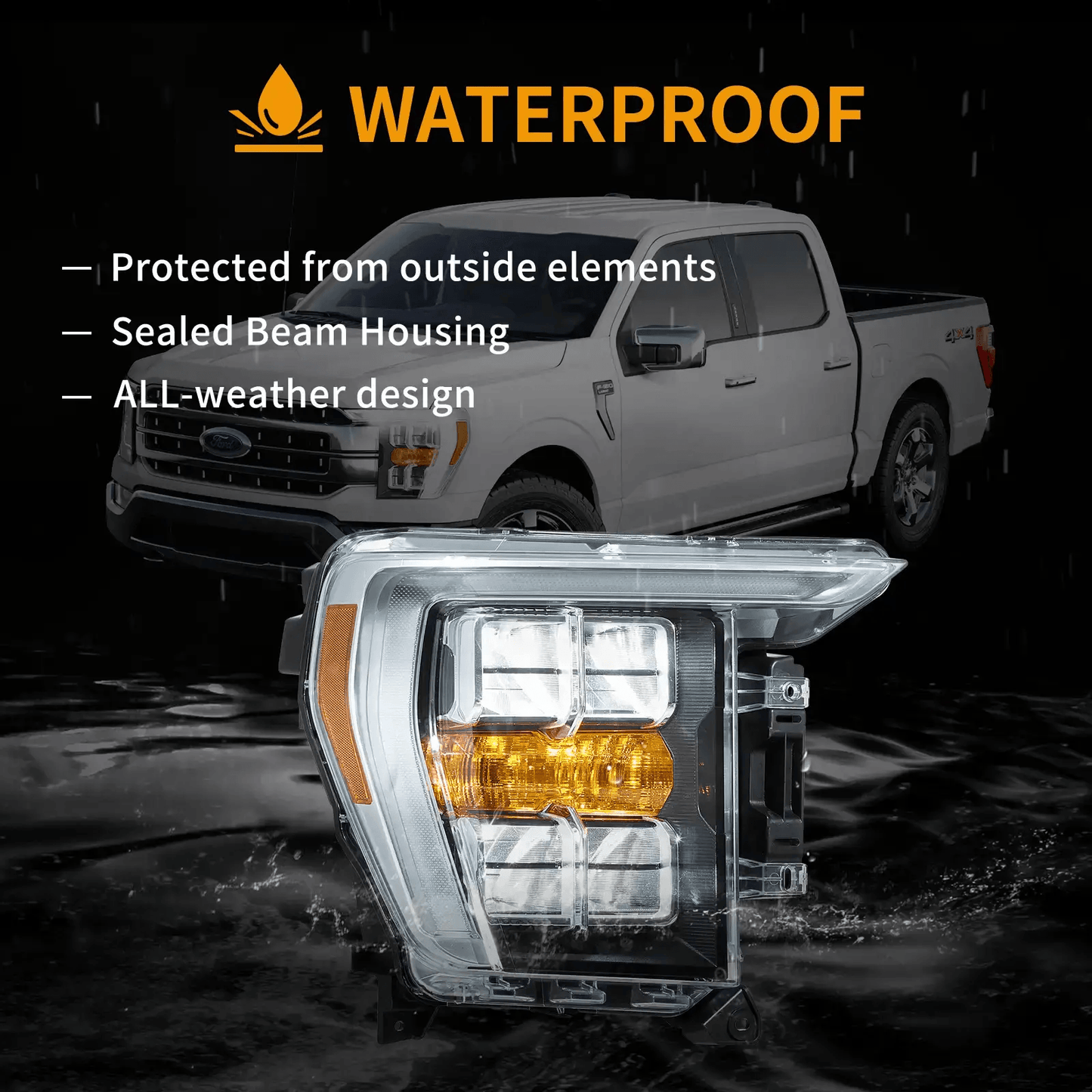 LED Headlight Assembly Reflection Bowl For 2021-2023 Ford F150 14th Gen Chrome