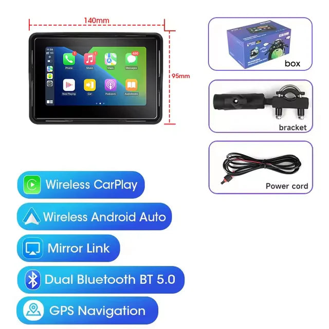 Develuck 5/6.86/7" Navigation Motorcycle Waterproof Carplay Display Screen Portable Motorcycle DVR Wireless Android Auto Monitor