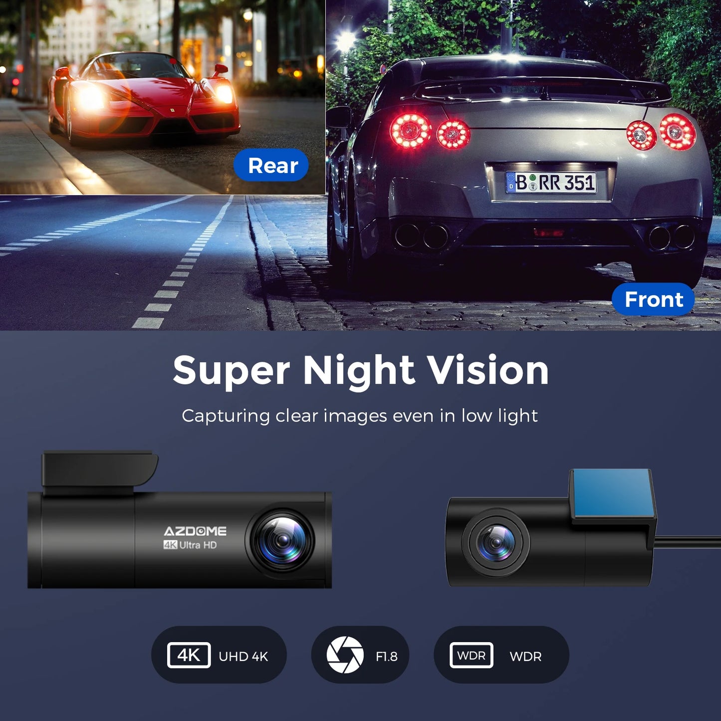 AZDOME Dash Cam M300S 4K 1080P Dual Dash Car Camera Built-in 5.8GHz WiFi GPS Car DVR 24H Parking Mode Night Vision Black Box